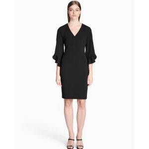 Calvin Klein V-NECK LACE RUFFLE SLEEVE SHEATH DRESS